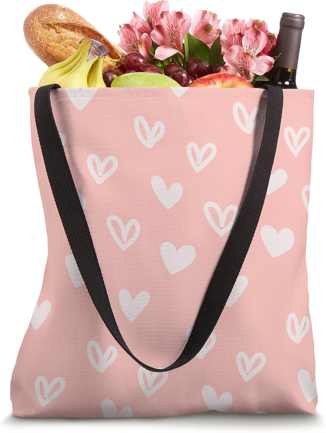 White Hearts Doodle Love Cute Valentine's Day Peach Pink Tote Bag