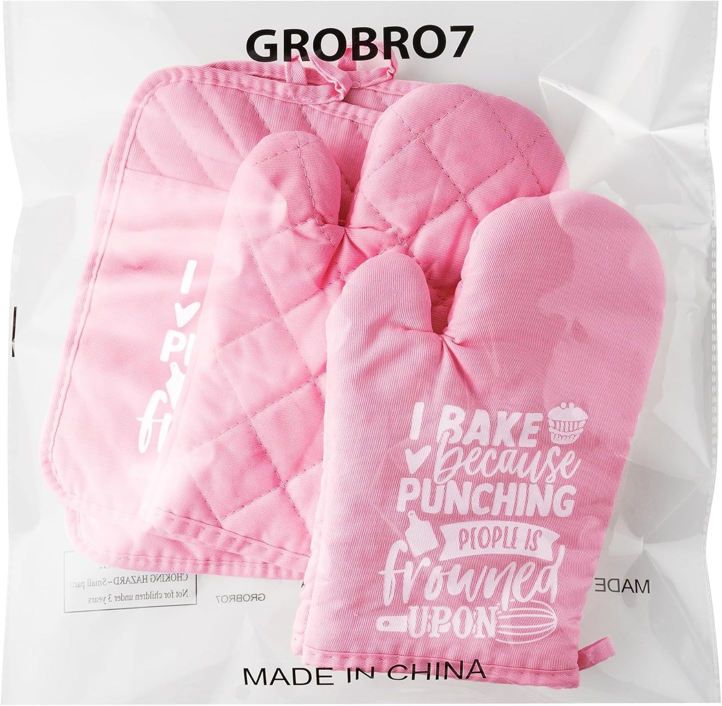 6Pcs Cotton Oven Mitts Pot Holders Funny Women Resistant Hot Pads Machine Washable Microwave Gloves with Hanging Loop Pocket Potholder for Kitchen Baking Cooking GrillingPink