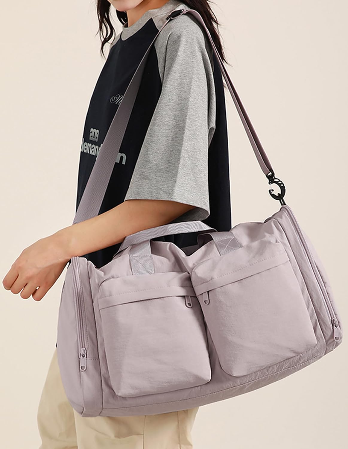 Gym Duffel Bag for Men Women with Shoe and Wet Compartment Lightweight Foldable Carry On Sports Travel Bag for Training Yoga Weekender(Light Pink)