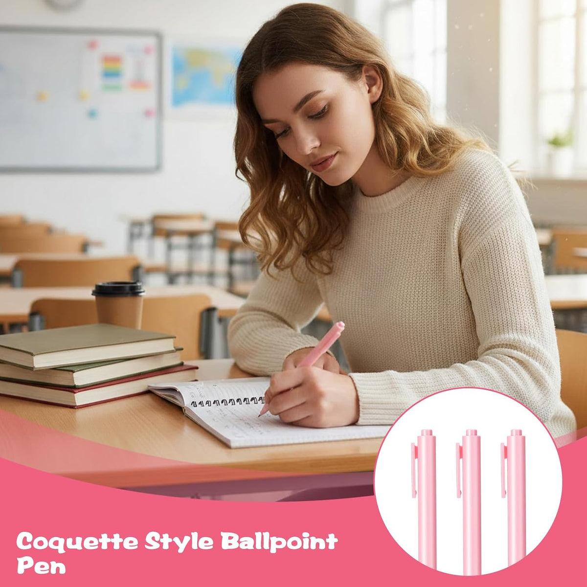 25 Pcs Aesthetic Ballpoint Pens, Cute Ball Point Pen Pink 0.5mm for Server