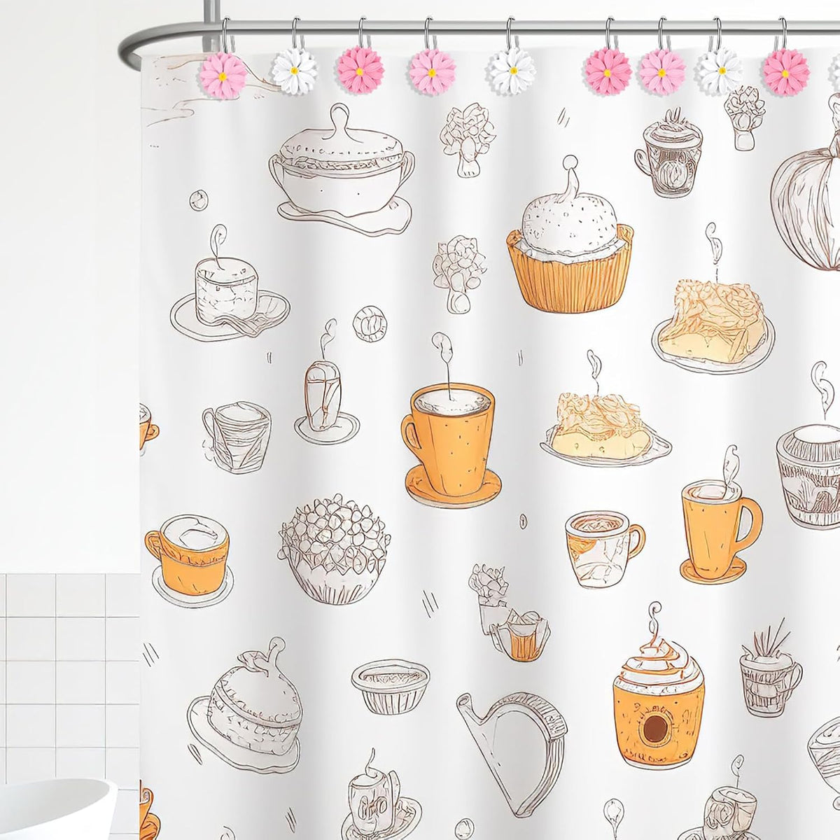 12 PCS Daisy Flower Shower Curtain Hooks Floral Decorative Curtain Hanger Rings Bathroom Curtain Hooks Living Room Bedroom Decor (deep Pink, Soft Pink, White)