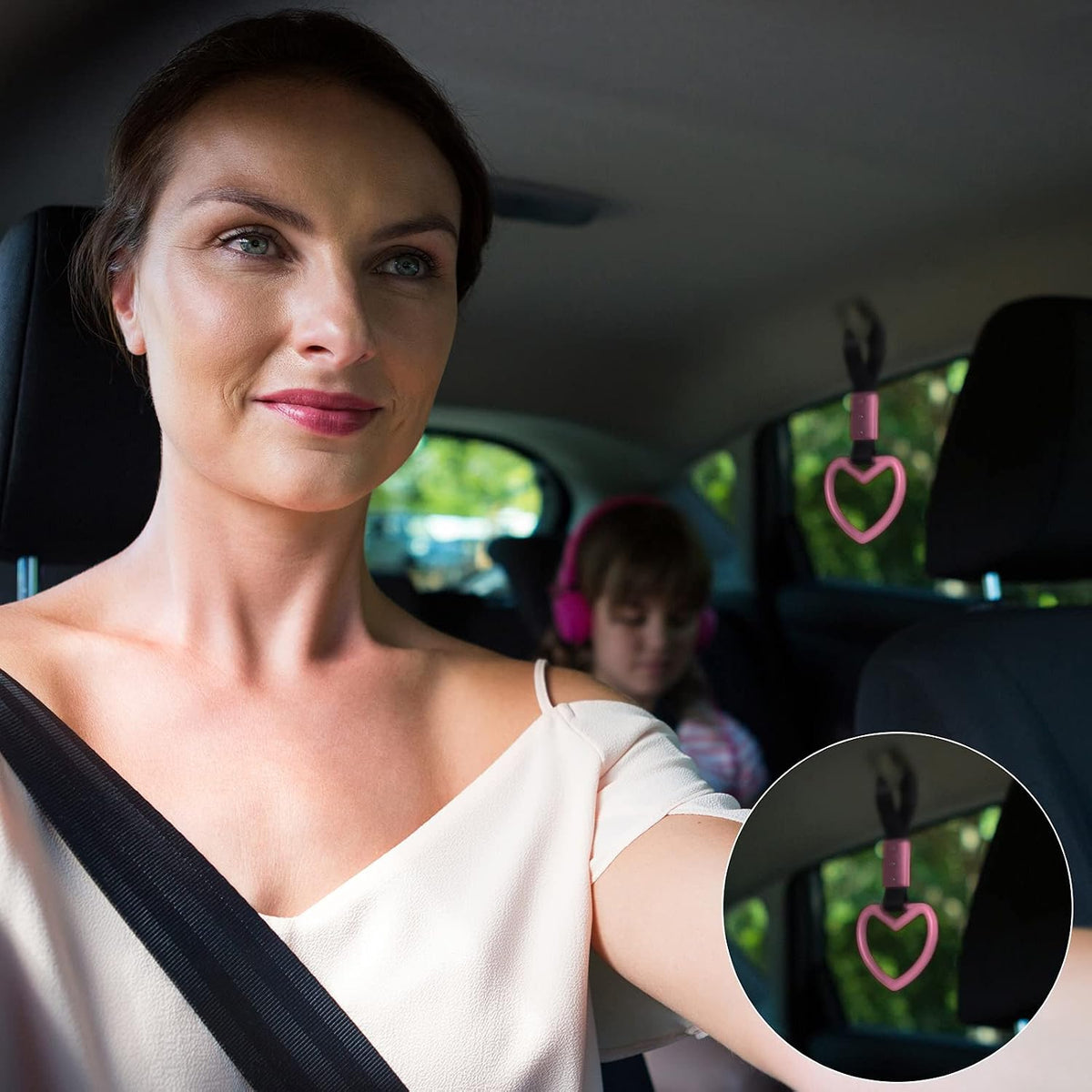 2 Pcs Heart Handle Strap for Car Bumper, Light Pink