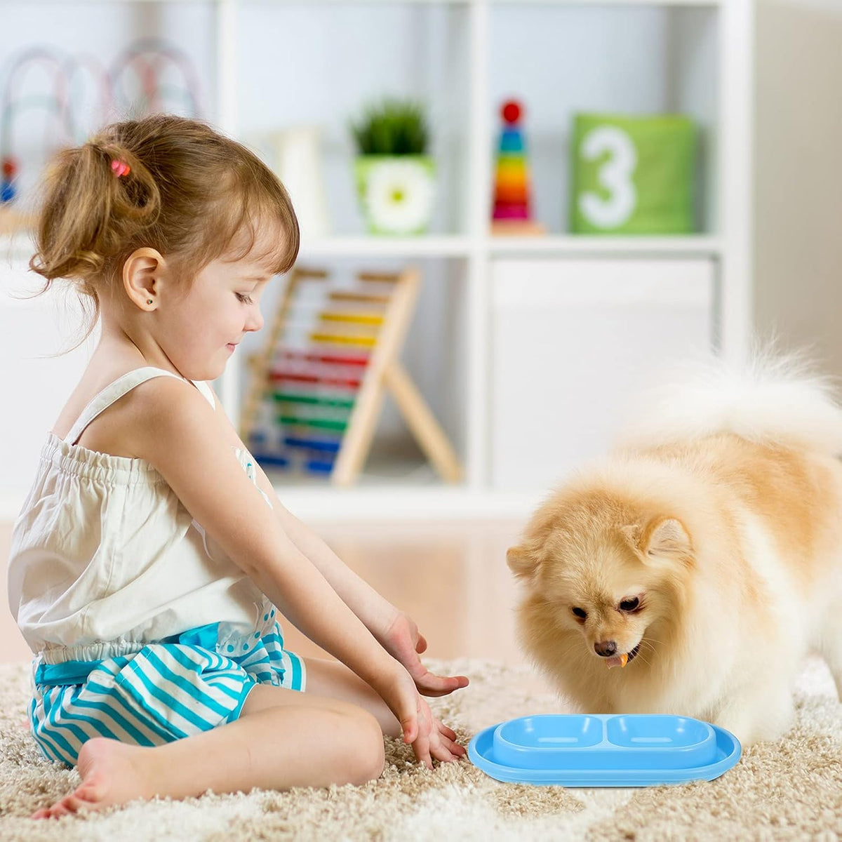 2 Pcs Ant Proof Cat Dog Bowl, 25oz Plastic Double Food Water Bowls