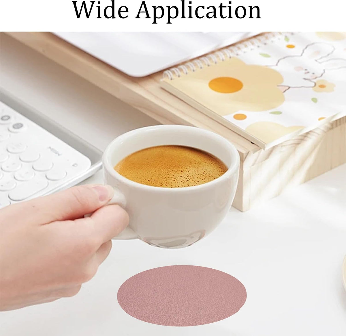 6PCS 4 Inch Round Coasters for Drinks, Non-Slip Table Protectors with Waterproof Surface for Hot & Cold Beverages (Pink)