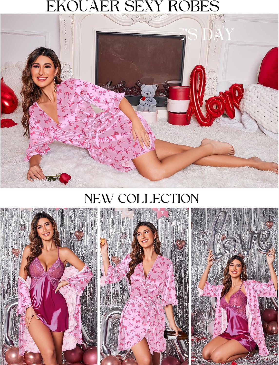Women's Satin Robe Kimono Bathrobe Short Ruffle Sleeve Silk Robes