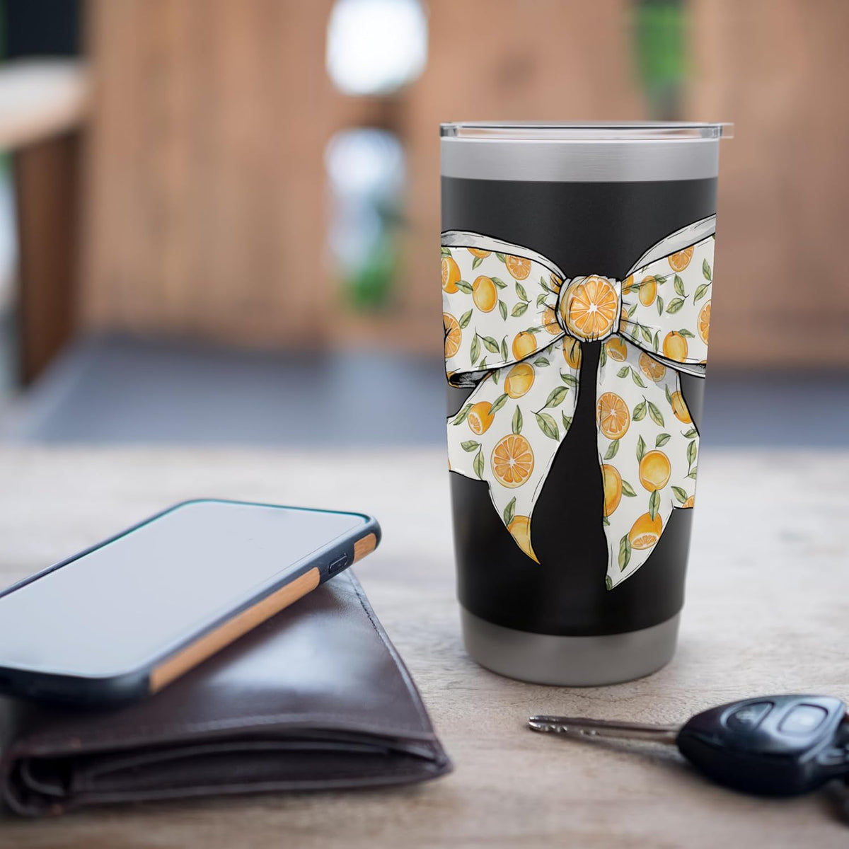 Cute Orange Peach Citrus Fruits Pattern Girl Coquette Bow Stainless Steel Insulated Tumbler