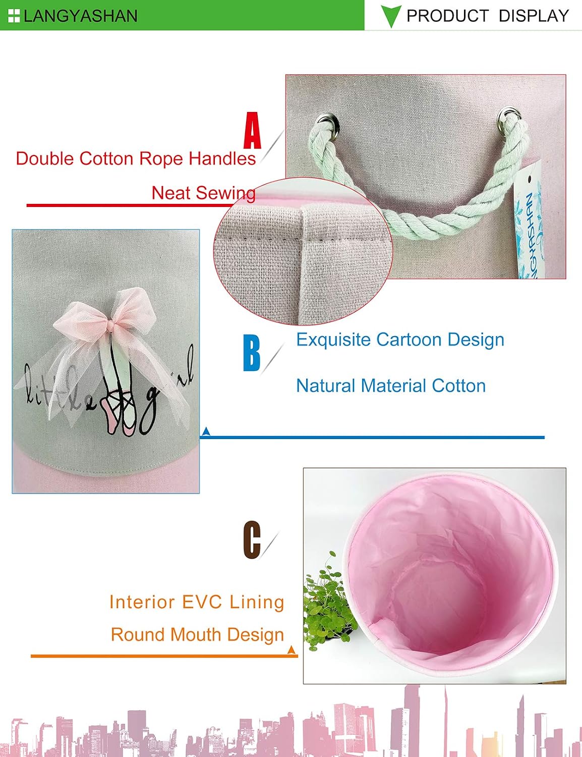 Round Thick Pink Lace Laundry Basket Collapsible Organizer Boys Girls