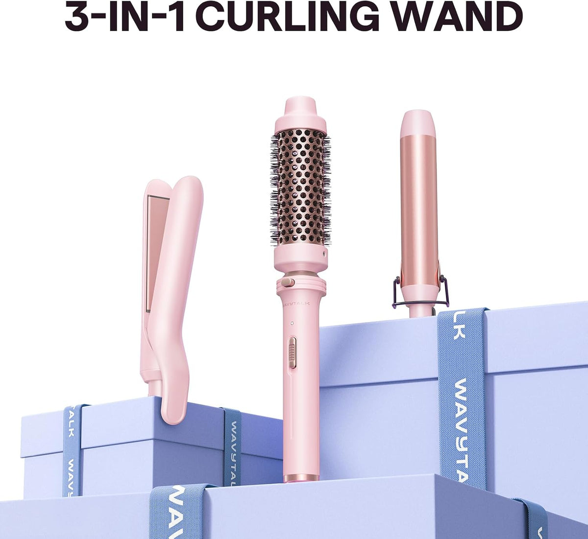 Wavytalk 3 in 1 Curling Wand Set with Heated Round Brush,Versatile Styling
