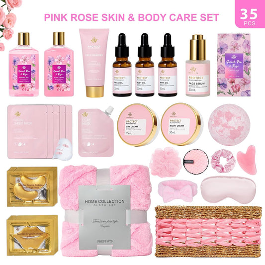 Gifts for Women, 35 Pcs Rose Home Spa Gifts Basket, Get Well Soon Gifts Set
