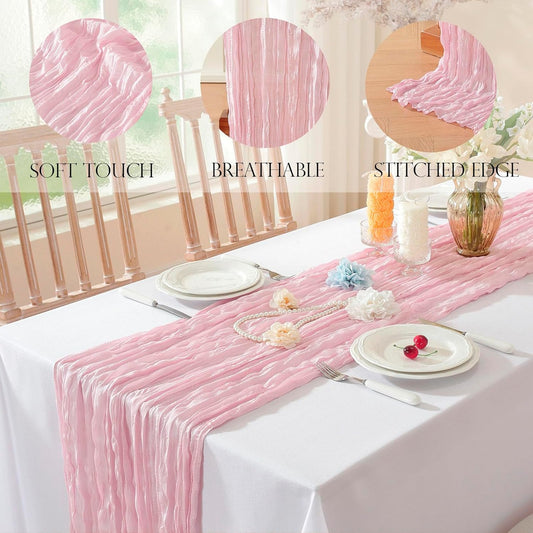 2 Pack Cheesecloth Table Runner, Fall Table Runner 120 Inch – Pink Cheesecloth Gauze – 10FT Cheese Cloth Runner for Wedding, Party, Baby Shower, Home Decorations