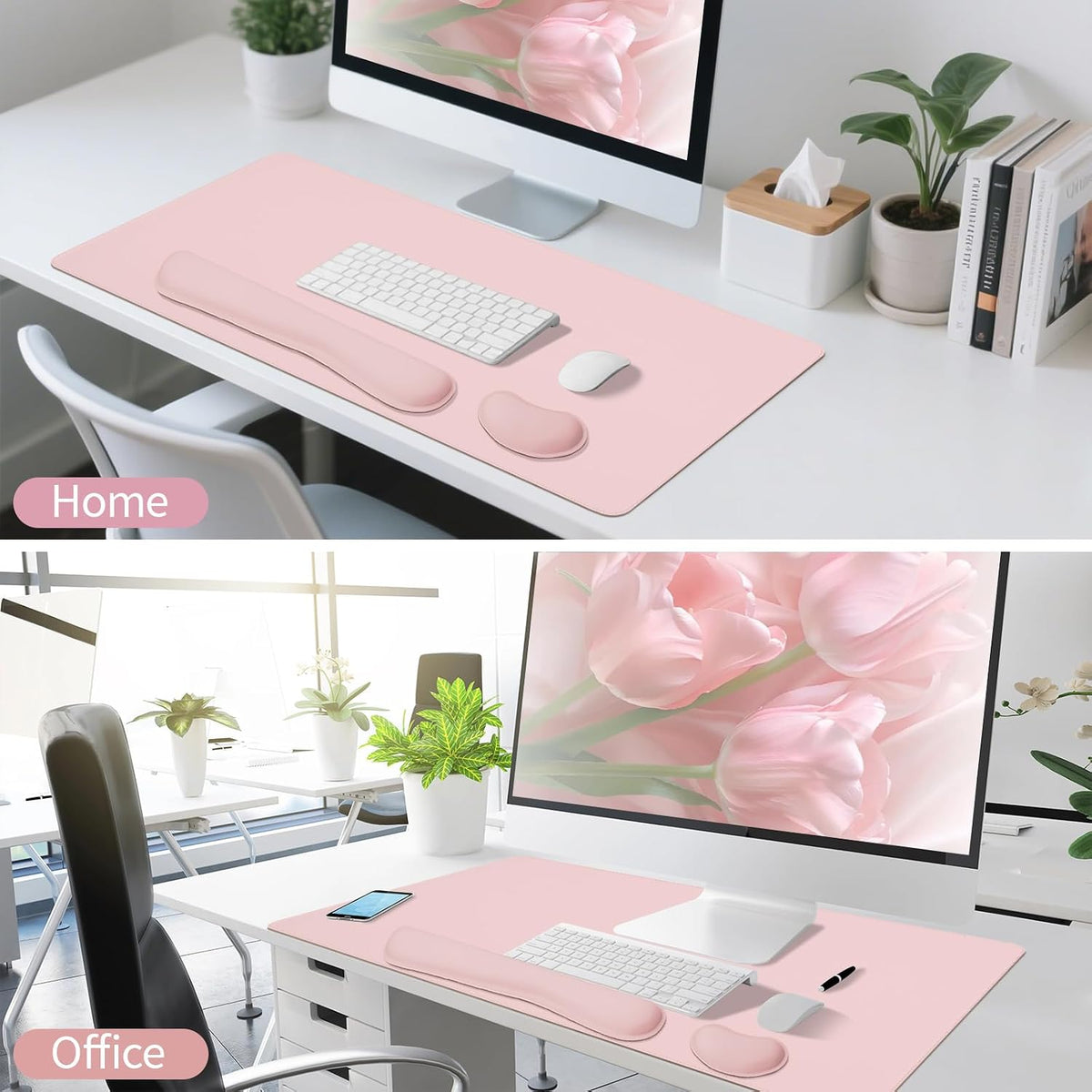 Pink Leather Desk Pad and Keyboard Wrist Rest, 31.5"x15.7"