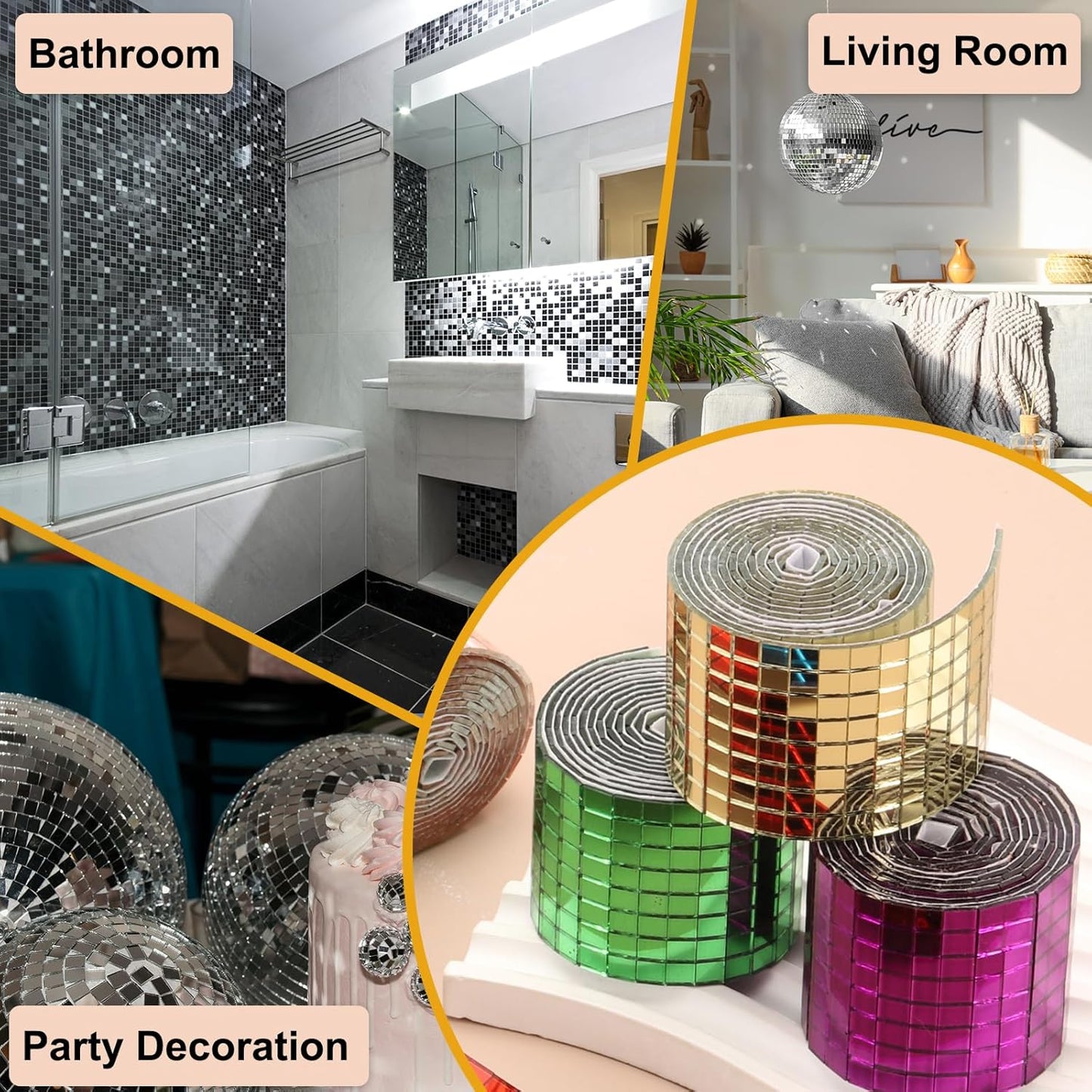 5x5mm Self Adhesive Mirrors Mosaic Tiles, 3200 Pcs Square Mini Glass Mosaic Disco Tile Sticker for DIY Craft Disco Ball Party Decoration, Light Blue Pink