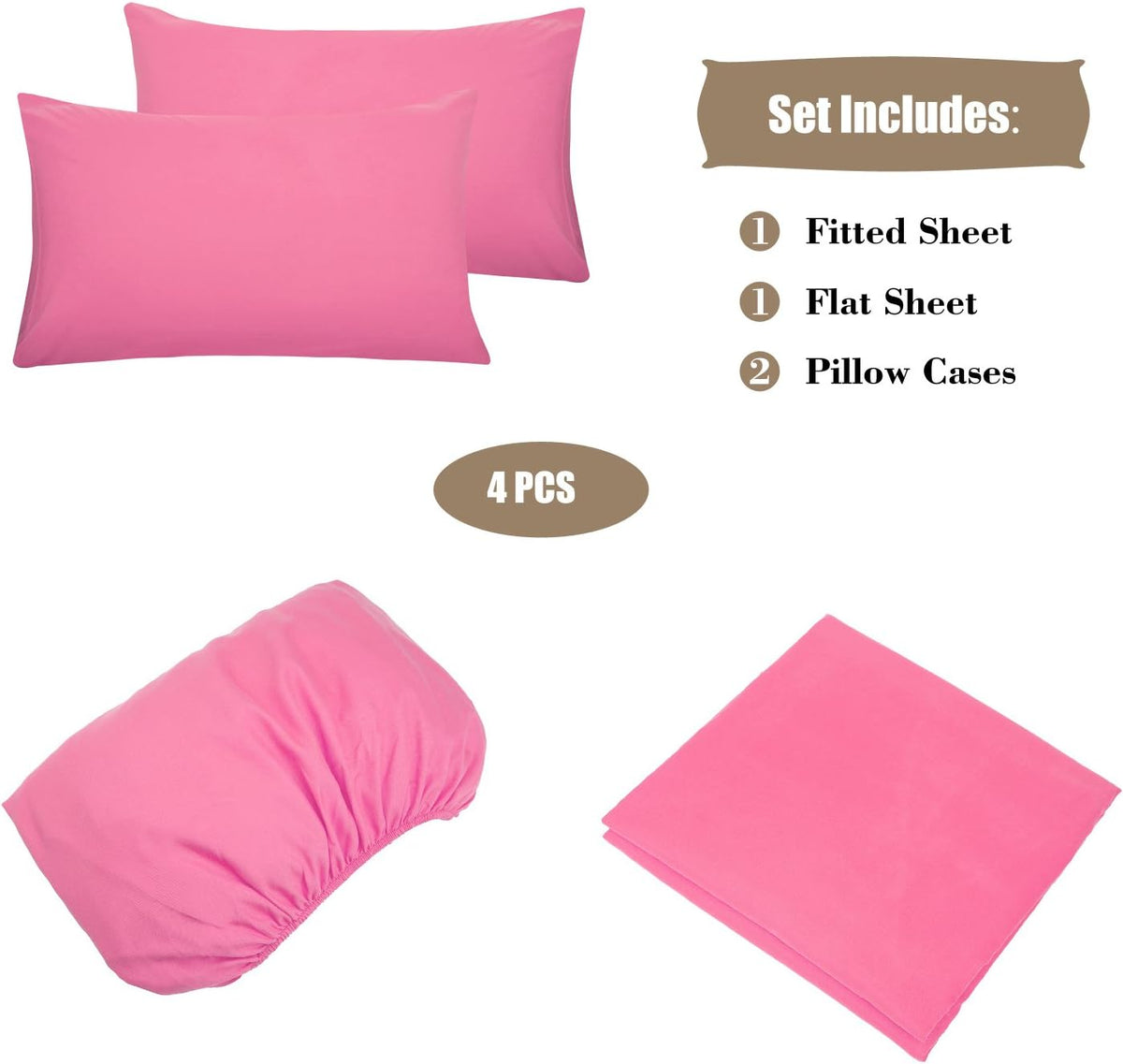 4 Piece Bed Sheet Set (Full,Peach Pink) 1 Flat Sheet,1 Fitted Sheet and 2 Pillow Cases,Brushed Microfiber Luxury Bedding with Deep Pockets