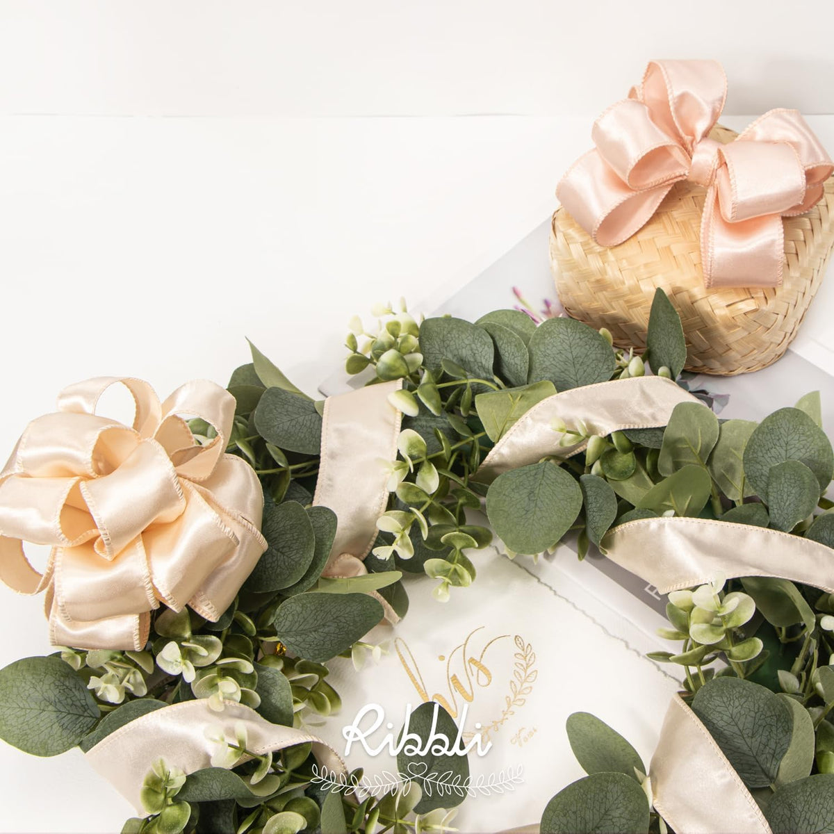 Champagne Pink Satin Wired Ribbon 1.5 Inch Champagne Pink Christmas Ribbon for Gift Wrapping Wreaths Garland Tree Decoration Crafts Home Decor-Continous 20 Yards