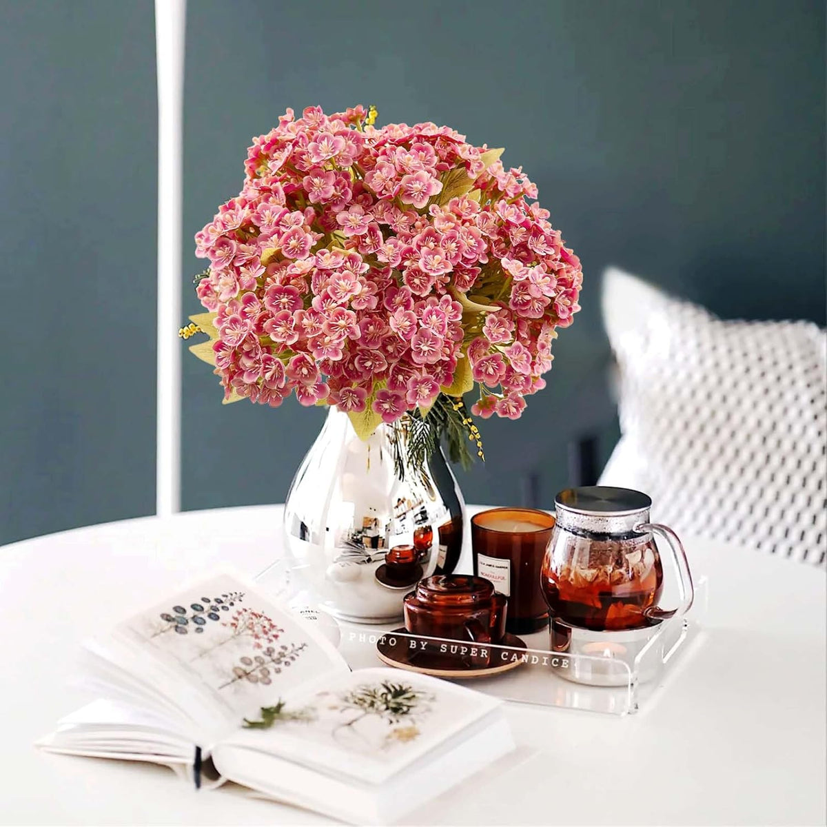 588Pcs Bulk Mini Pink Hydrangea Artificial Flowers Heads, Real Touch Faux Hydrangea Stems with Leaves for DIY Wedding Floral Arrangements, Home Office Decor, Vase Fillers