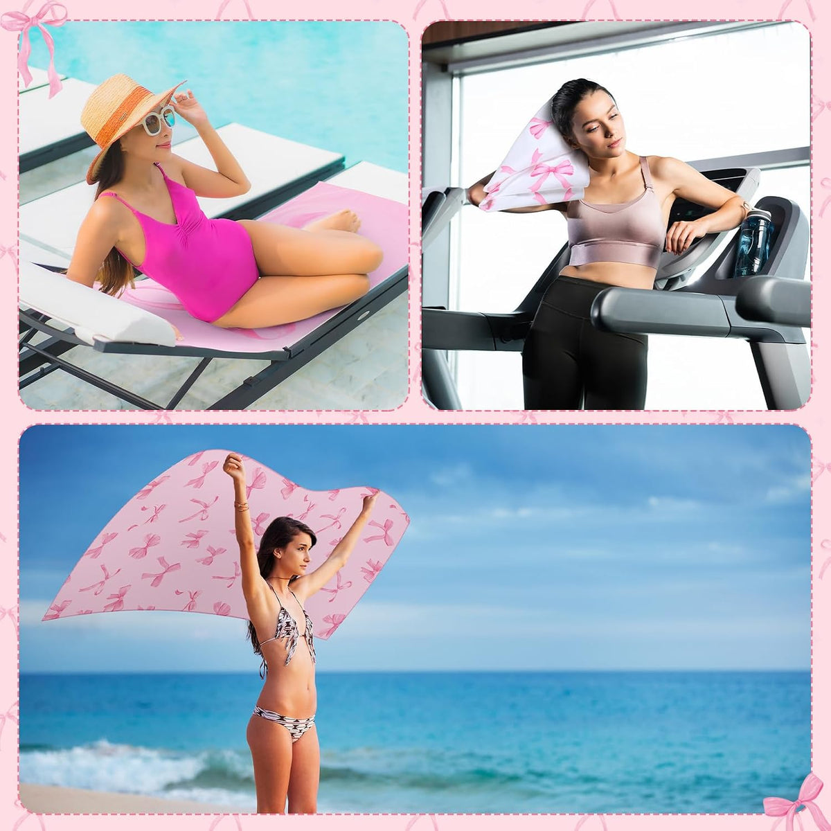 Oversized Pink Bow Beach Towel Coquette Party 60x30 Inch