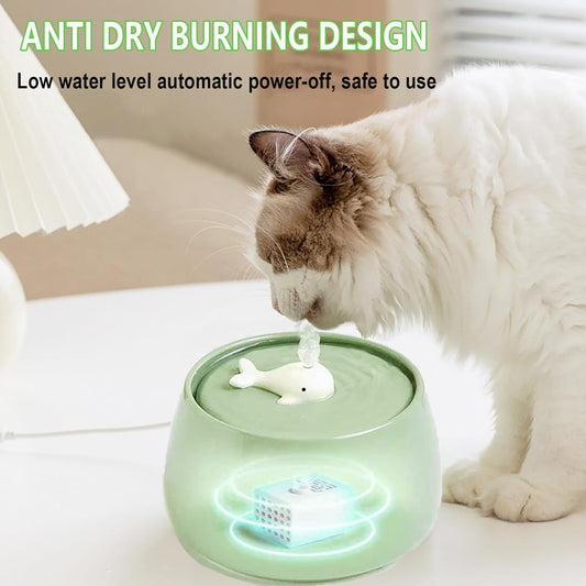 Ceramic Cat Water Fountain, 45oz/1.3L Porcelain Cat Water Dispenser, Automatic pet Water Fountain with Ultra-Quiet Pump, Perfect for Cats and Small Dogs, Cute Design (Green)