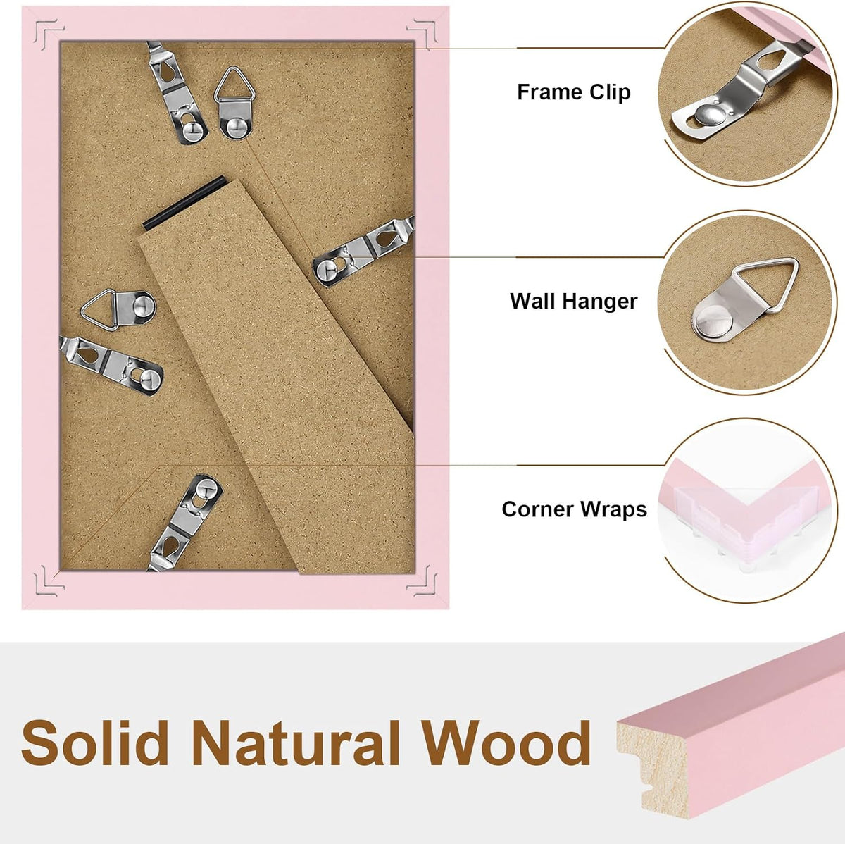 4x6 Picture Frame, Solid Wood Frame with Plexiglass, Pale Pink