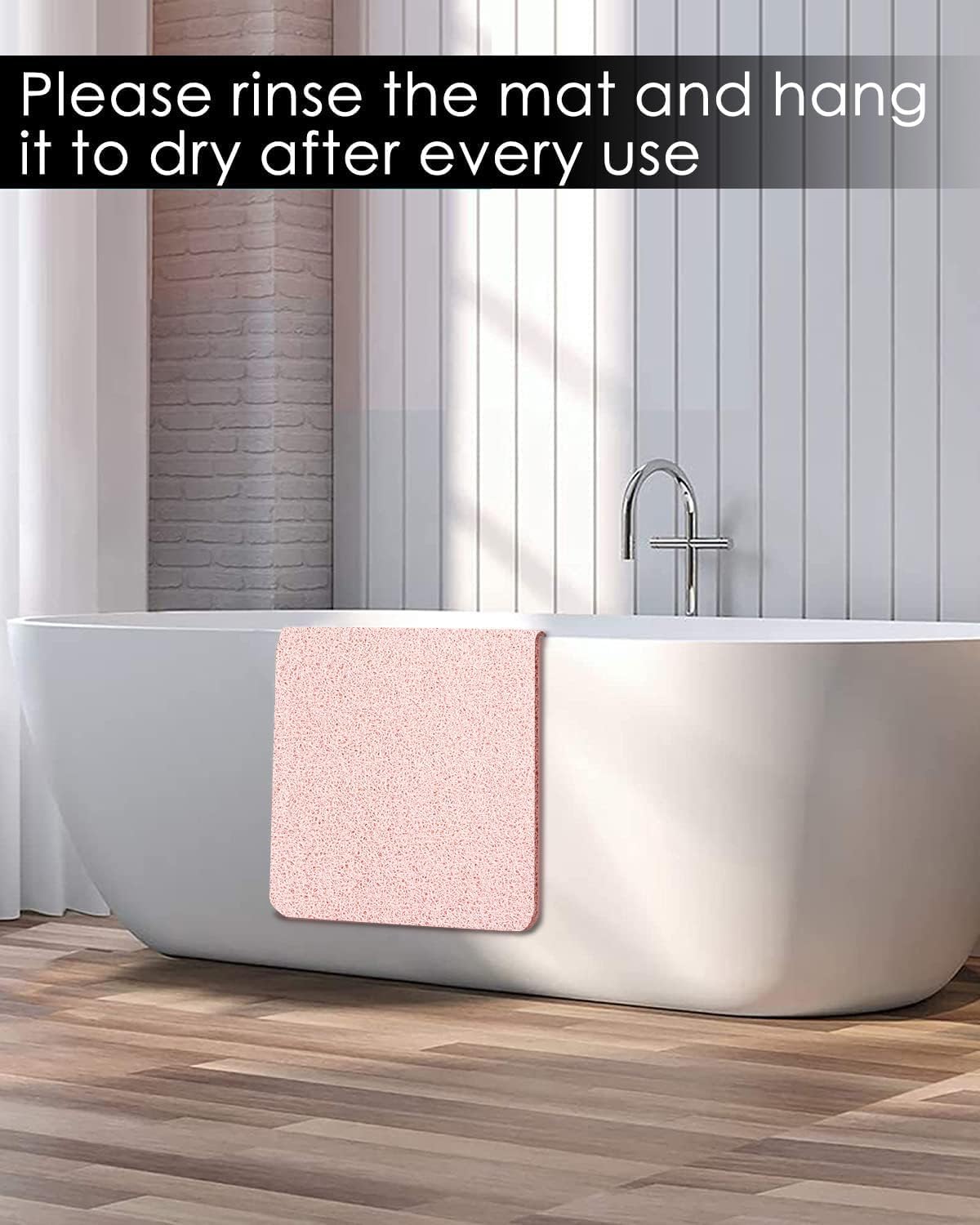 Shower Mats Non Slip Without Suction Cups, PVC Loofah Bathroom Mats, Loofah Mats for Shower and Bathroom, Quick Drying, 15.7× 36 Inch, Pink