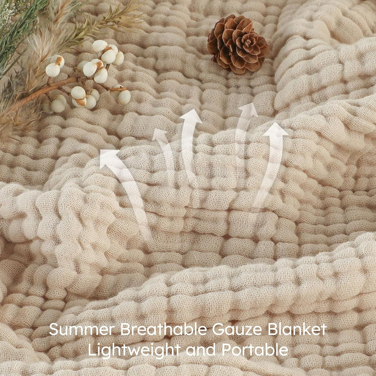 Muslin Blanket 100% Organic Cotton Throw Large 50" x 60" for Bed Couch Summer Gauze Blanket for Adults Lightweight and Breathable Apricot White