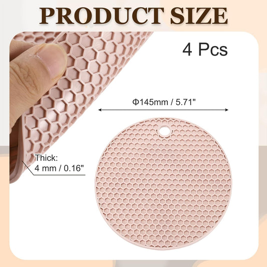 Silicone Trivet Mats for Hot Dishes 6 Inch, 4 Pcs Multi-Functional Non-Slip Hot Pads Heat Resistant Pot Holder Hot Plate Mats for Kitchen Counter Table, Pink