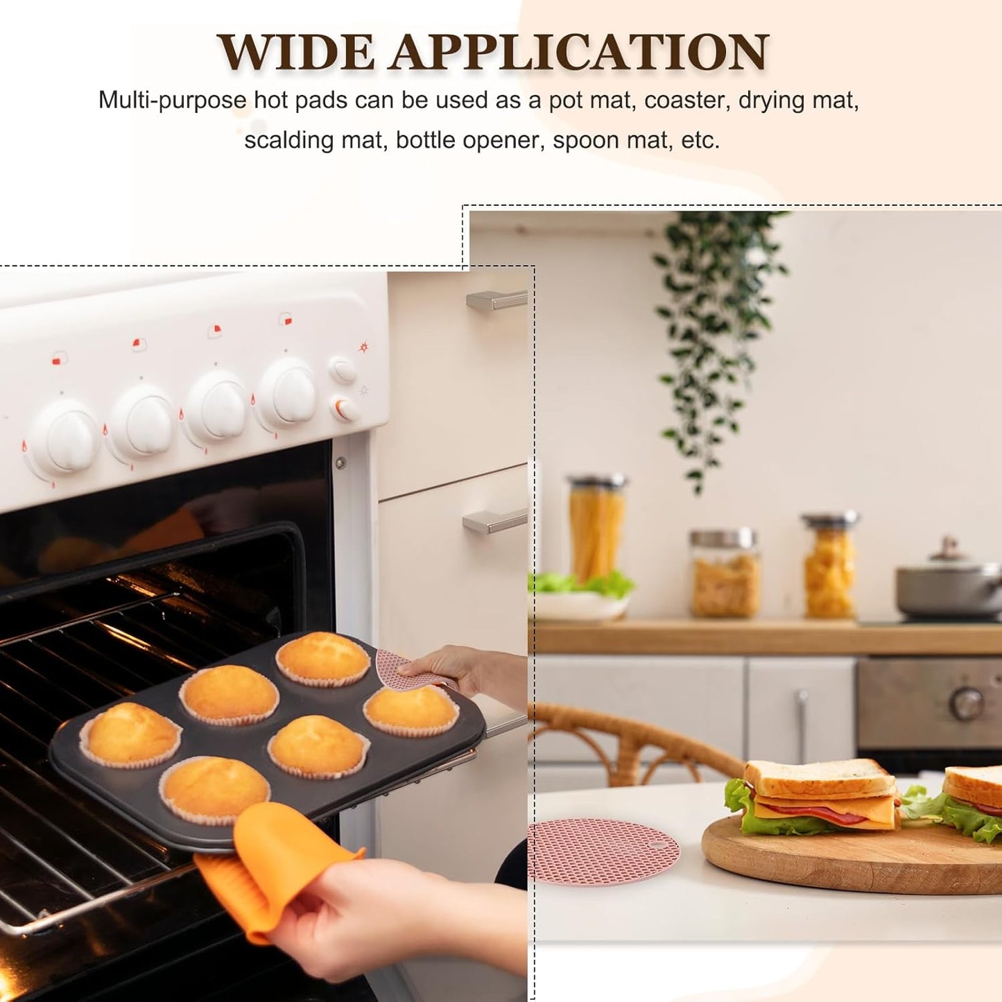 Silicone Trivet Mats for Hot Dishes 6 Inch, 4 Pcs Multi-Functional Non-Slip Hot Pads Heat Resistant Pot Holder Hot Plate Mats for Kitchen Counter Table, Pink