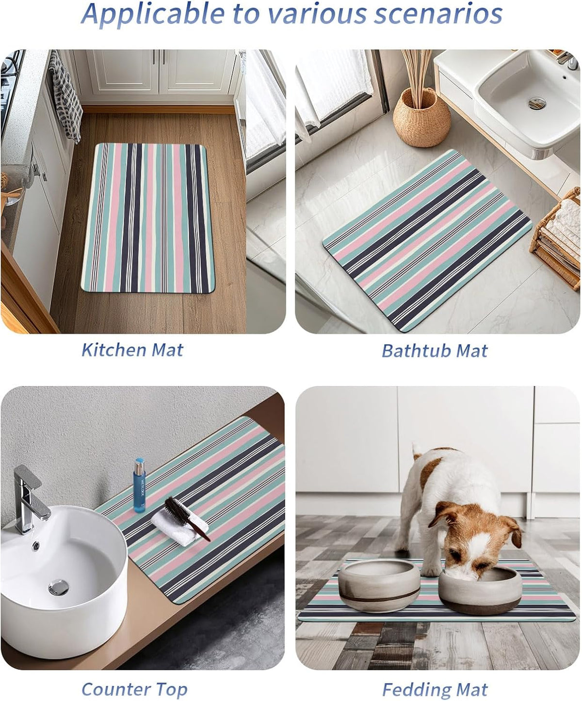 Bath Mat Absorbent Bathroom Rug,Pink Blue Black Stripes Non Slip Quick Dry Bath Rugs Diatomite Stone Shower Mat,Watercolor Lines Washable Doormat Kitchen Mats