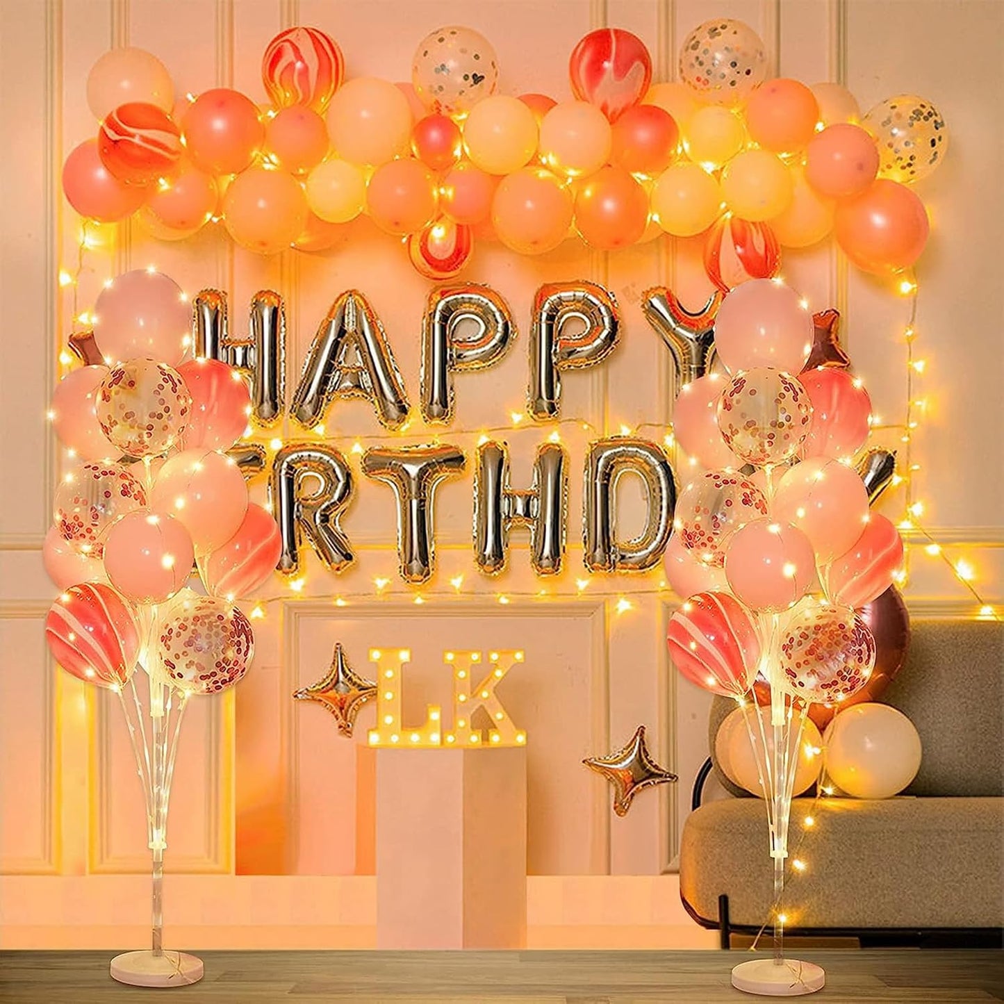 2 Sets Balloon Arch Stand with Base and String Light + 26pcs Balloons,Balloon Column Stand Kit for Floor Decorations for Baby Shower Graduation Birthday Halloween Wedding Party