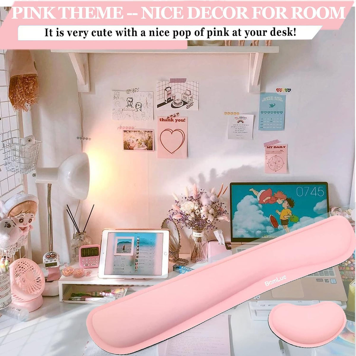Upgrade Silky and Superfine Fabric Keyboard Wrist Rest, Gel Mouse Wrist Pillow Pad Set for Easy Typing & Pain Relief for Laptop, Office & Home, Ergonomic Sets for Keyboard-Pink