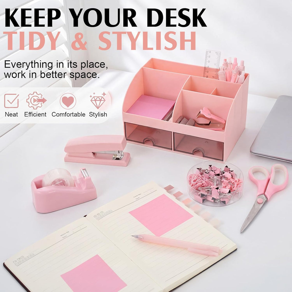 26 in 1 Pink Desk Organizer and Accessories for Office Dorm School