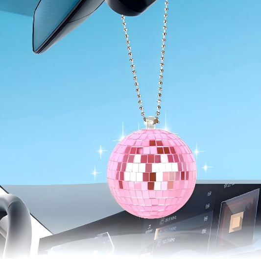 Pink Disco Ball,Disco Ball Car Accessory,Disco Car Charm, Rear View Mirror Hanging Accessories (Pink)