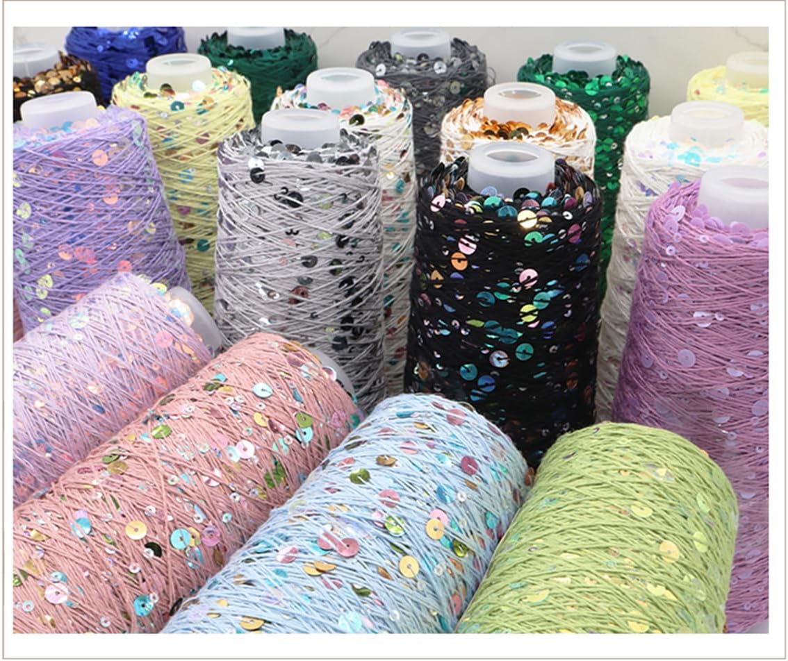 2 Balls Sequins Sparkle Cotton Yarn, Lurex Sequin Thread Accessories Knit it in Yarn with Metallic Shine for Knitting and Crocheting 100g (Illusion Pink, L)
