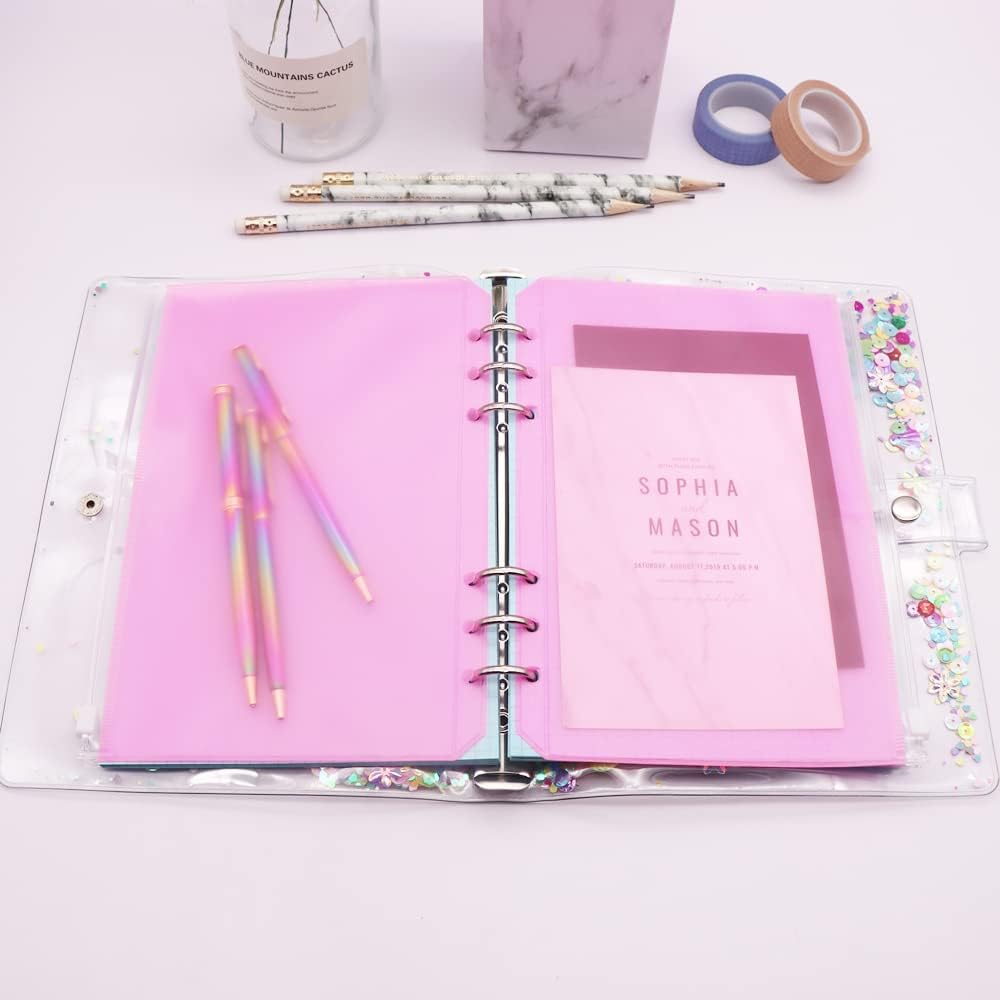 Pink A5 Binder Pockets 12pcs Zipper Cash Envelopes