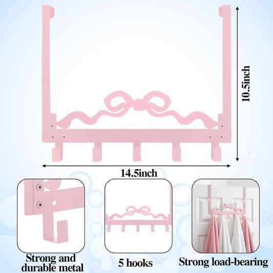 Cute Pink Bow Over Door Towel Rack 5 Hooks