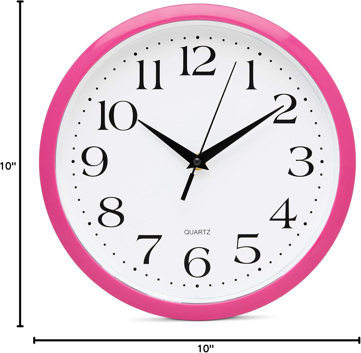 Pink Wall Clock 10 Inch Silent Non Ticking Battery Operated Quality Quartz Round Easy to Read Home/Office/Kitchen/Nursery/Girl's Bedroom/Classroom/Kids Playroom/School Clock