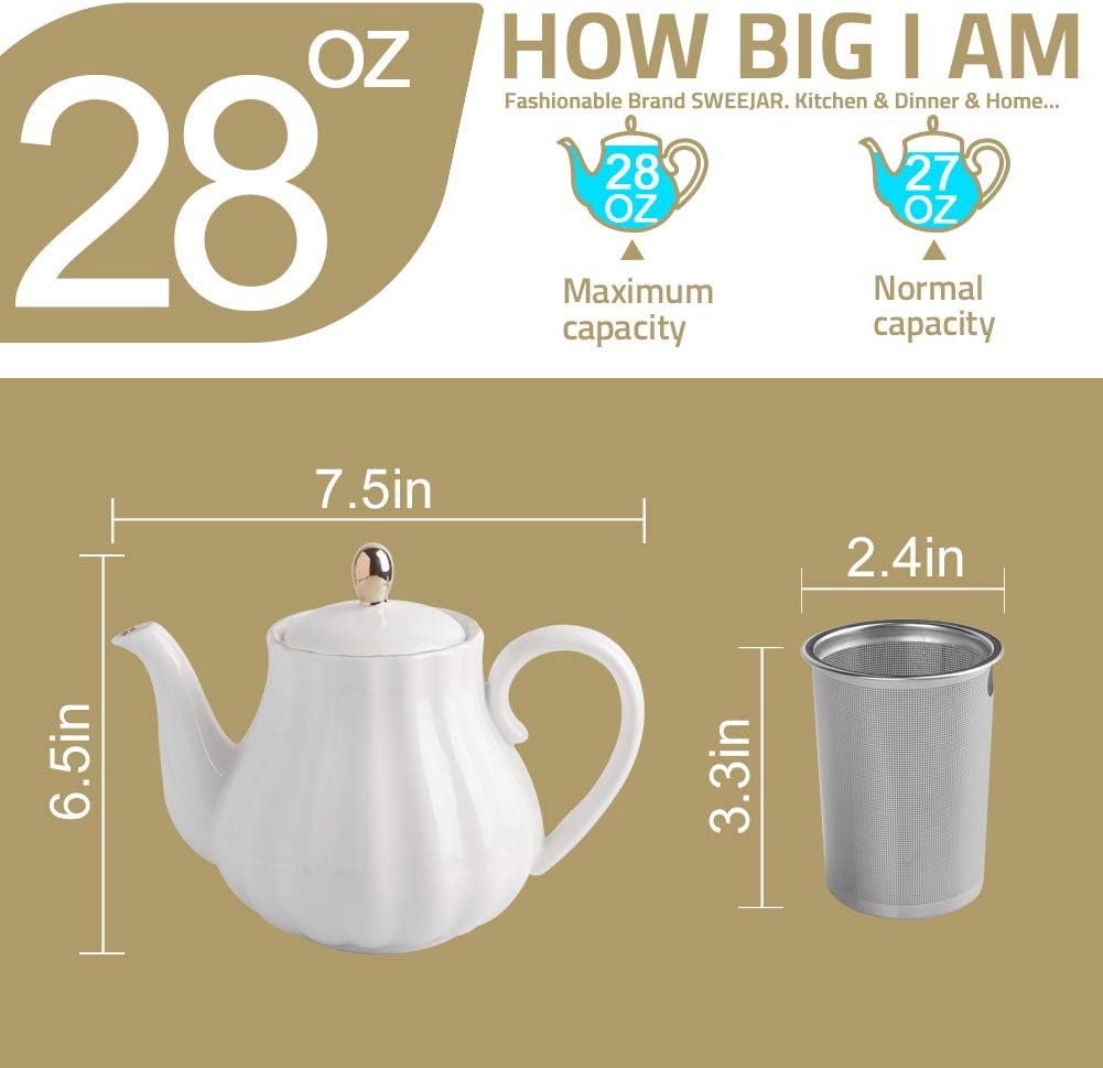 Sweejar 28FLOZ Royal Teapot with Infuser,Porcelain Tea Pot(Pink)