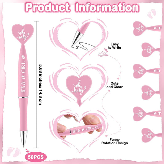 Harloon 50 Set Baby Shower Favors Pink Pens Cards Bags Girl