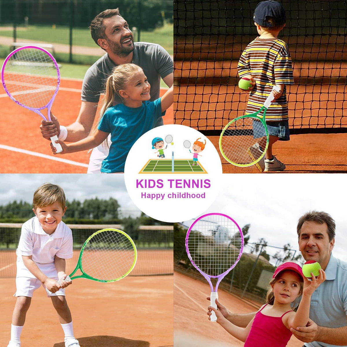 17"-25" Kids Tennis Racket for Aged 2-12 Lightweight Youth Tennis Racquet for Girls and Boys Outdoor/Indoor Sports with 1 Non-Slip Grip and 1 Shoulder Strap Bag Easy Carry