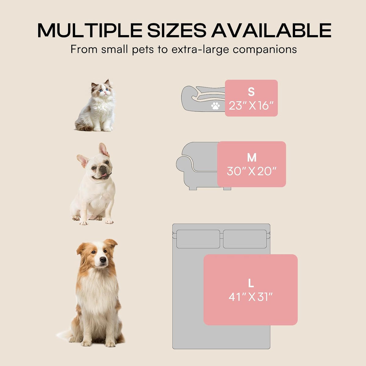 1 Pack 3 Fleece Dog Blanket Soft Warm Cat Beige/Pink/Grey Small
