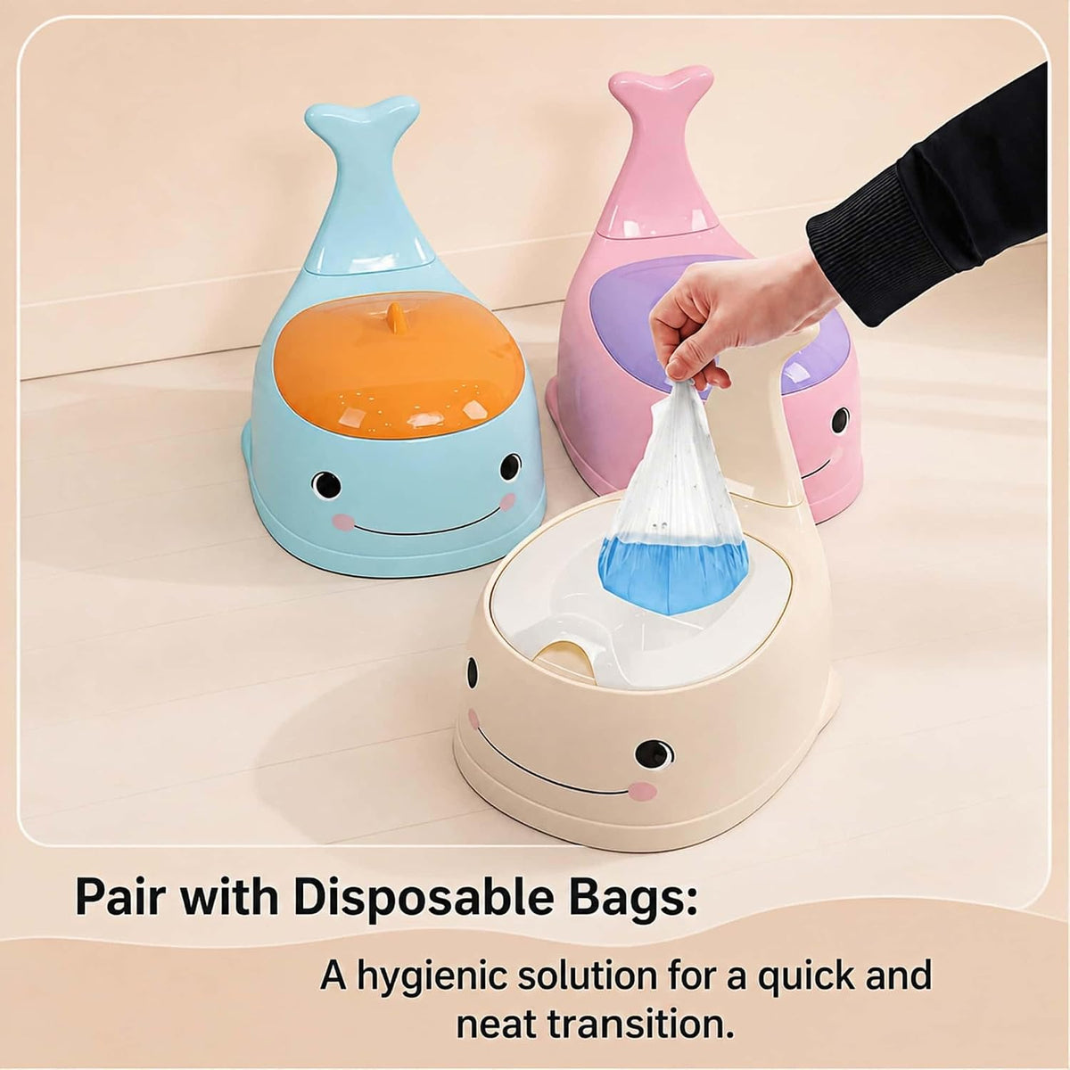 potty training toilet Baby Potty Training Toilet Seat for Toddlers,Whale Potty Chair with Lid, Back Support & Splash Guard, Non-Slip Kids Toilet Trainer for Boys Girls Ages 1-3 (Apricot color)