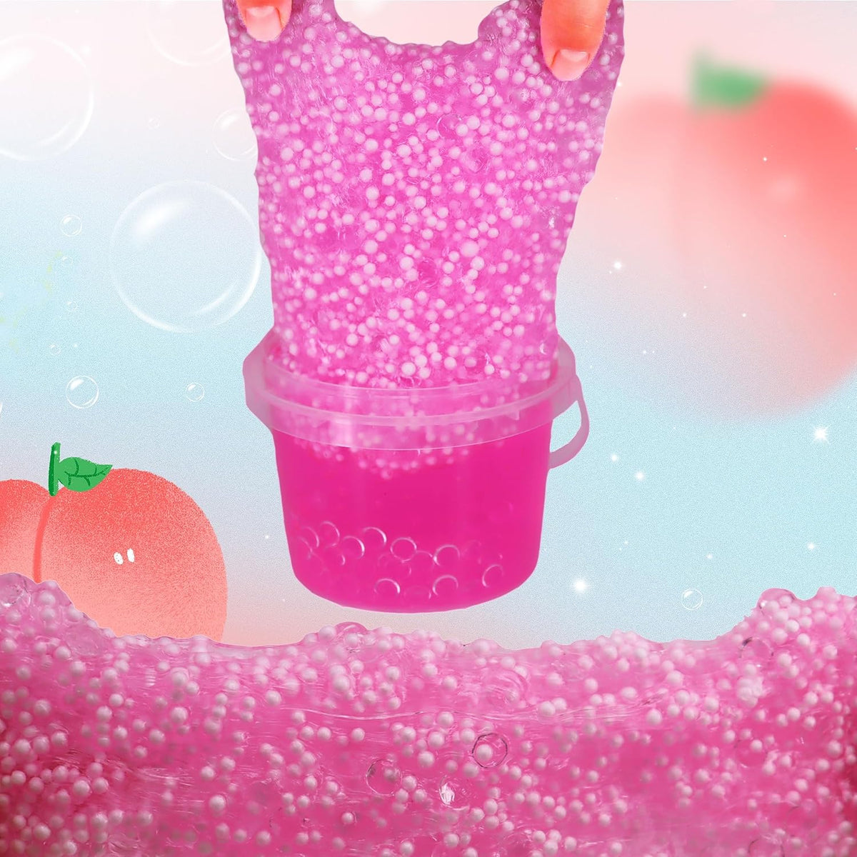 Premade Rose Pink Jelly Cube Glimmer Crunchy Crystal Slime, Includes 4 Sets of Add-ins, Sensory and Tactile Stimulation, Stress Relief, Party Favors for Girls & Boys