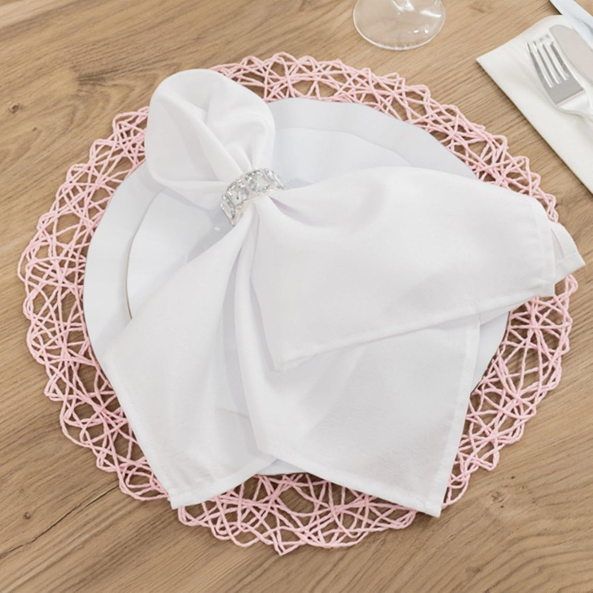 6 Pack Blush Woven Fiber Disposable Placemats, Round Table Mats 15"