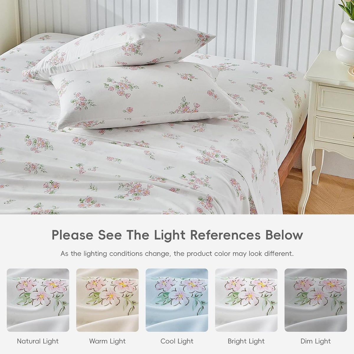 Bed Sheet Set Queen Size- Flowers Pink Design, 4 Piece Ultra Soft Brushed Microfiber Bedding Sheets - Includes 1 Flat Sheet, 1 Fitted Sheet, 2 Pillowcase