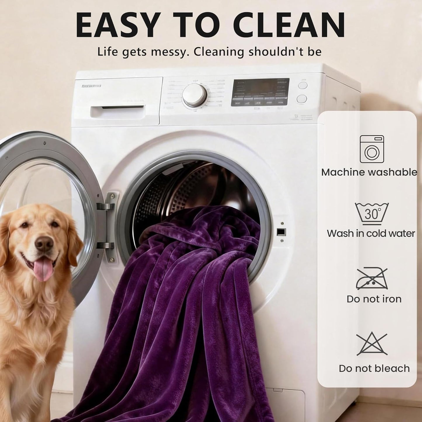 gogobunny Waterproof Flannel Blanket for Bed Couch Sofa, Reversible Double-Sided Throw for Dog Cat, Stain Resistant Furniture Protector Against Liquid Pee and Fur (90" x 90", Dark Purple/Light Purple)