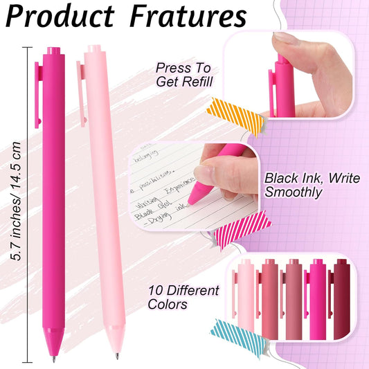 50 Pcs Gel Pens Bulk, 0.5mm Fine Point Black Ink Pen with Assorted Colored Retractable Quick Dry Pens for Office Teacher, Journaling, Server, Classroom, Back to School Supplies (Pink Series)