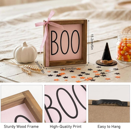 Boo Sign, Pink Halloween Wall Table Shelf Tiered Tray Home Decor