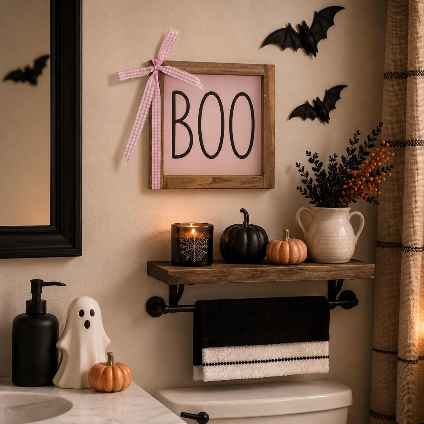 Boo Sign, Pink Halloween Wall Table Shelf Tiered Tray Home Decor