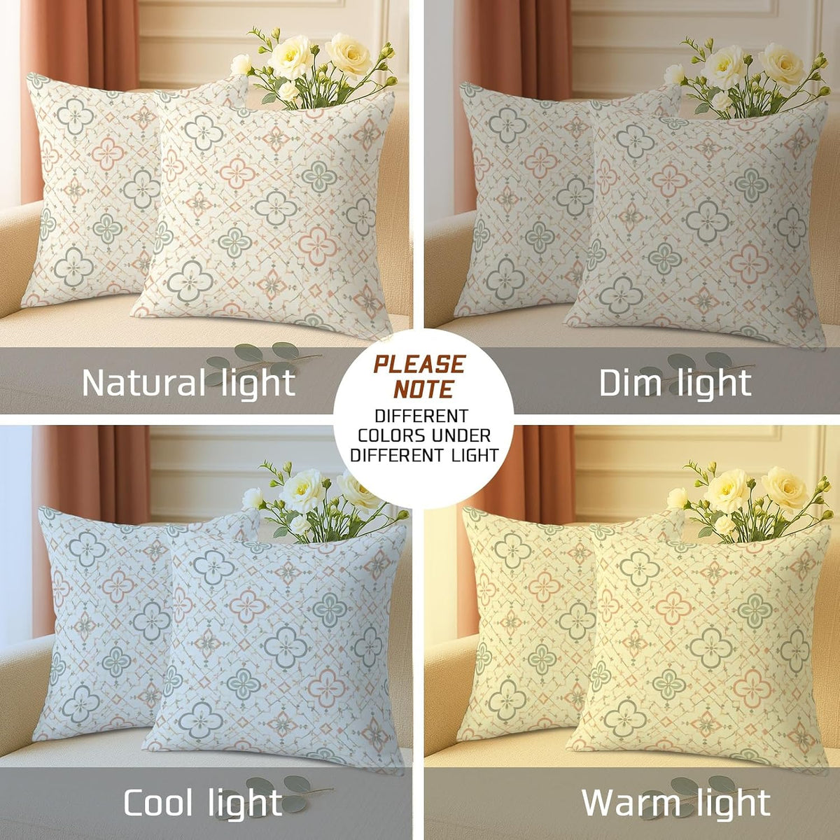 Flower Throw Pillow Covers Set of 2, Modern Bohemian Diamond Leaf Spring Pastel Peach with Hidden Zipper Cushion Covers Pillow for Living Room Bedroom Loft Office Car Decor 18x18 Inch