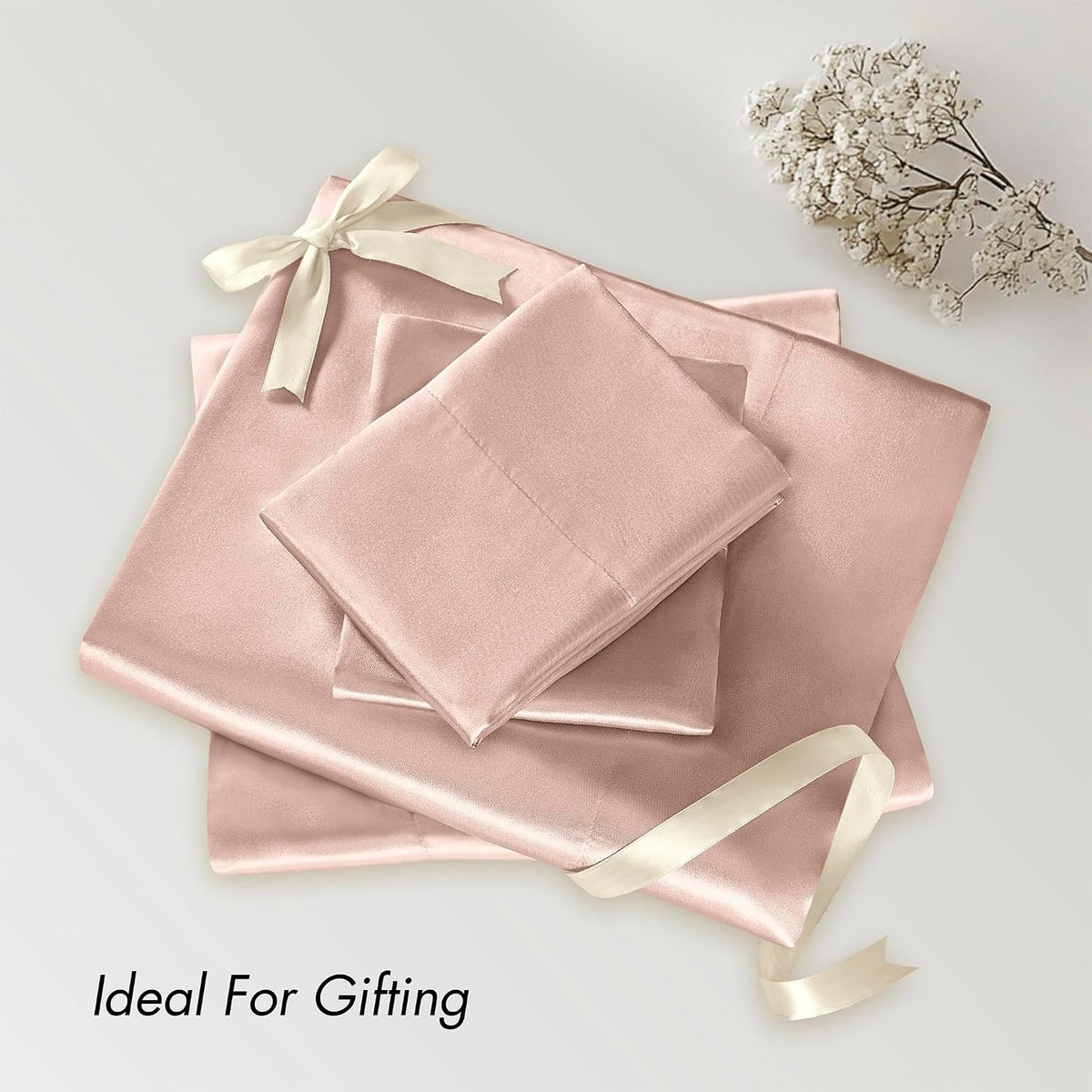 Essentials Satin Sheets Full Size Bed Set, 6 Piece, Blush
