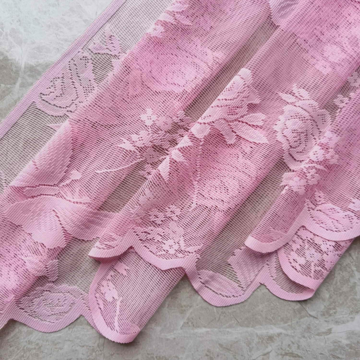 Pink Lace Kitchen Sheer Swag Curtain Valance for Bathroom Cafe Curtain